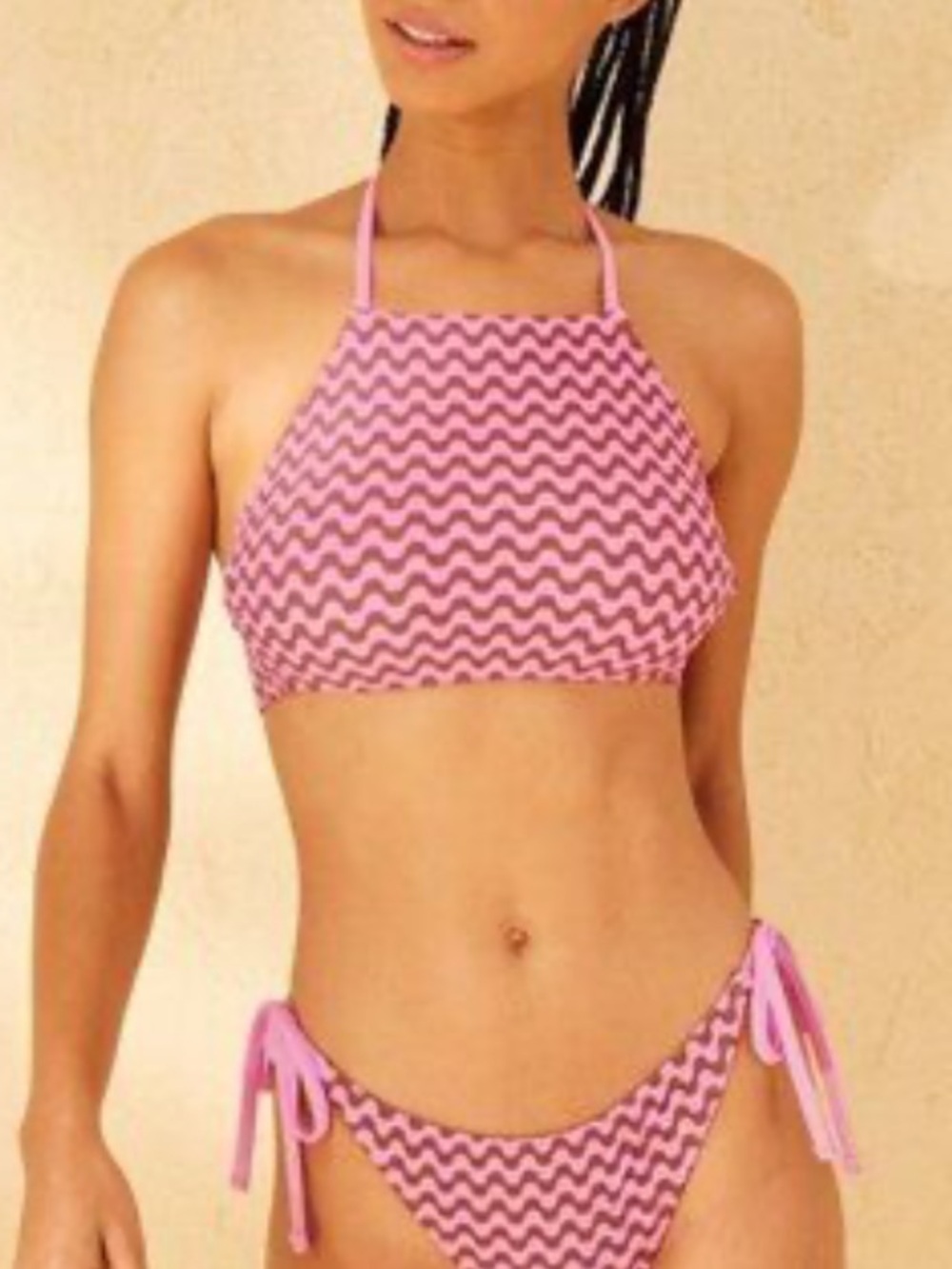 wild fable 2 Piece Pink‎ Zigzag High-Neck Halter Bikini Set, Size M, NEW